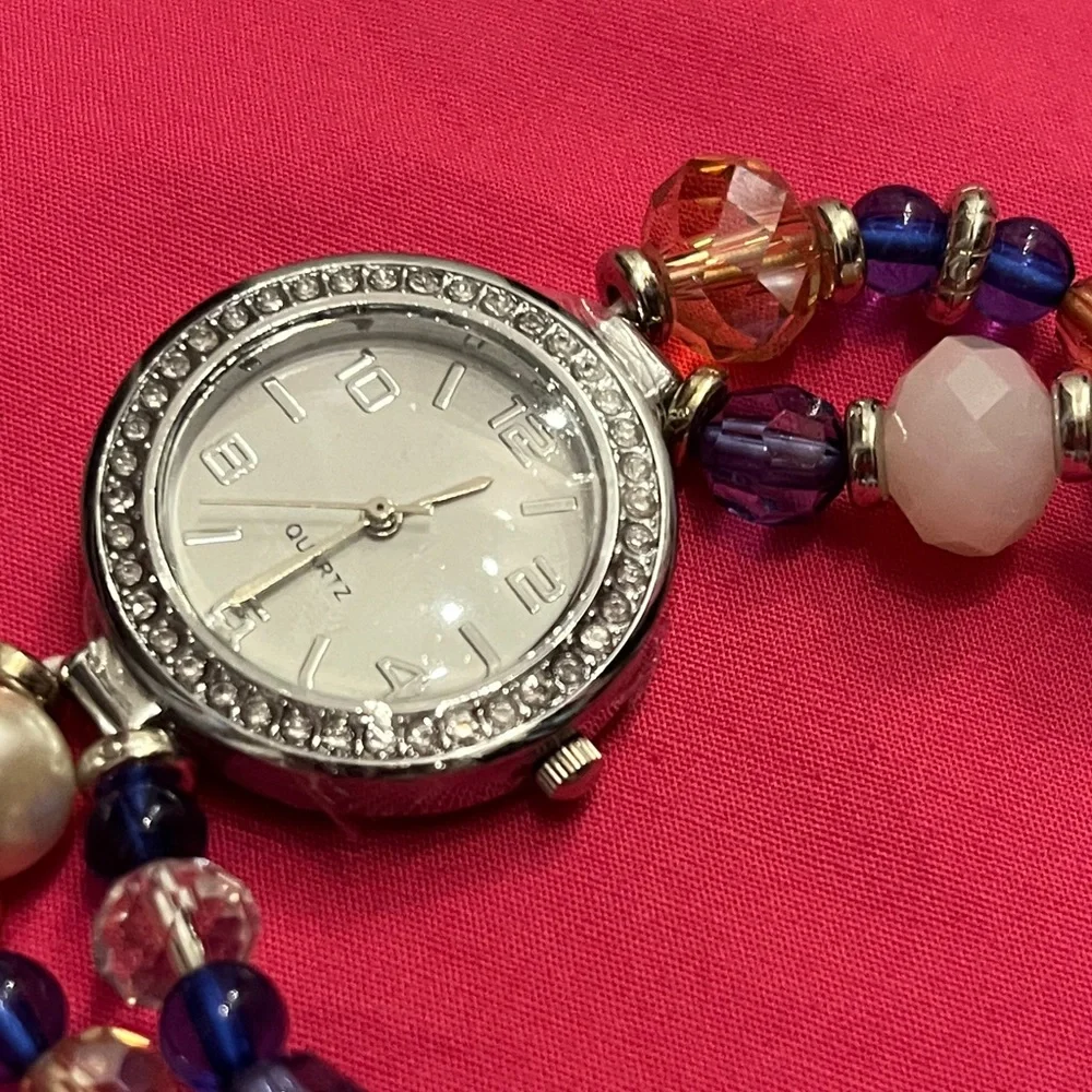 Women's Beaded Watch - Blue and Silver with Rhinestones - NWT
